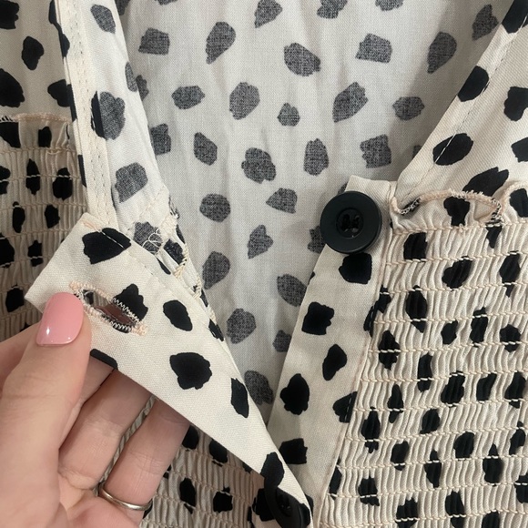 ASOS design curve shirred button through mini smock dress natural animal cheetah - Picture 10 of 11